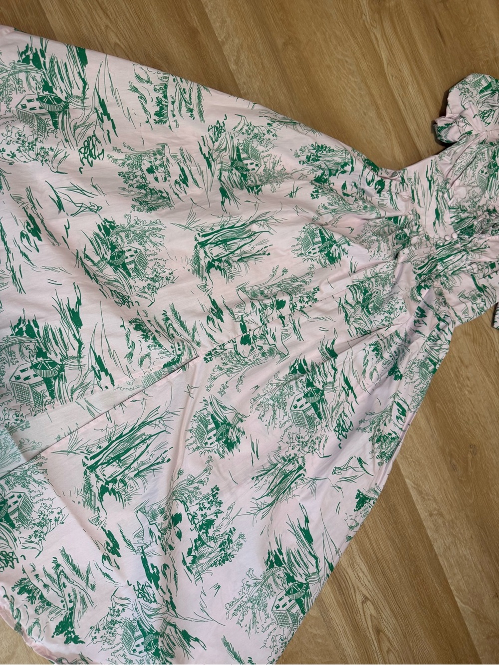 Meet me in Santorini Vintage-Inspired Pink & Green Toile Maxi Dress - Picture 2 of 8